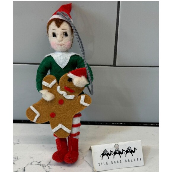 Vtg Handmade ELF Gingerbread Felt Christmas Ornament – Kyrgyzstan 6" - Picture 1 of 8